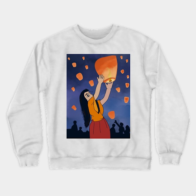 Girl with Chinese lantern Crewneck Sweatshirt by Eveline D’souza